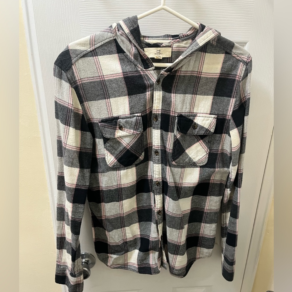 Pink & Black hooded flannel